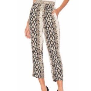 Joie Ceylon Cream/Brown Snake-Skin Cropped Pants Women’s Size L Elastic Waist